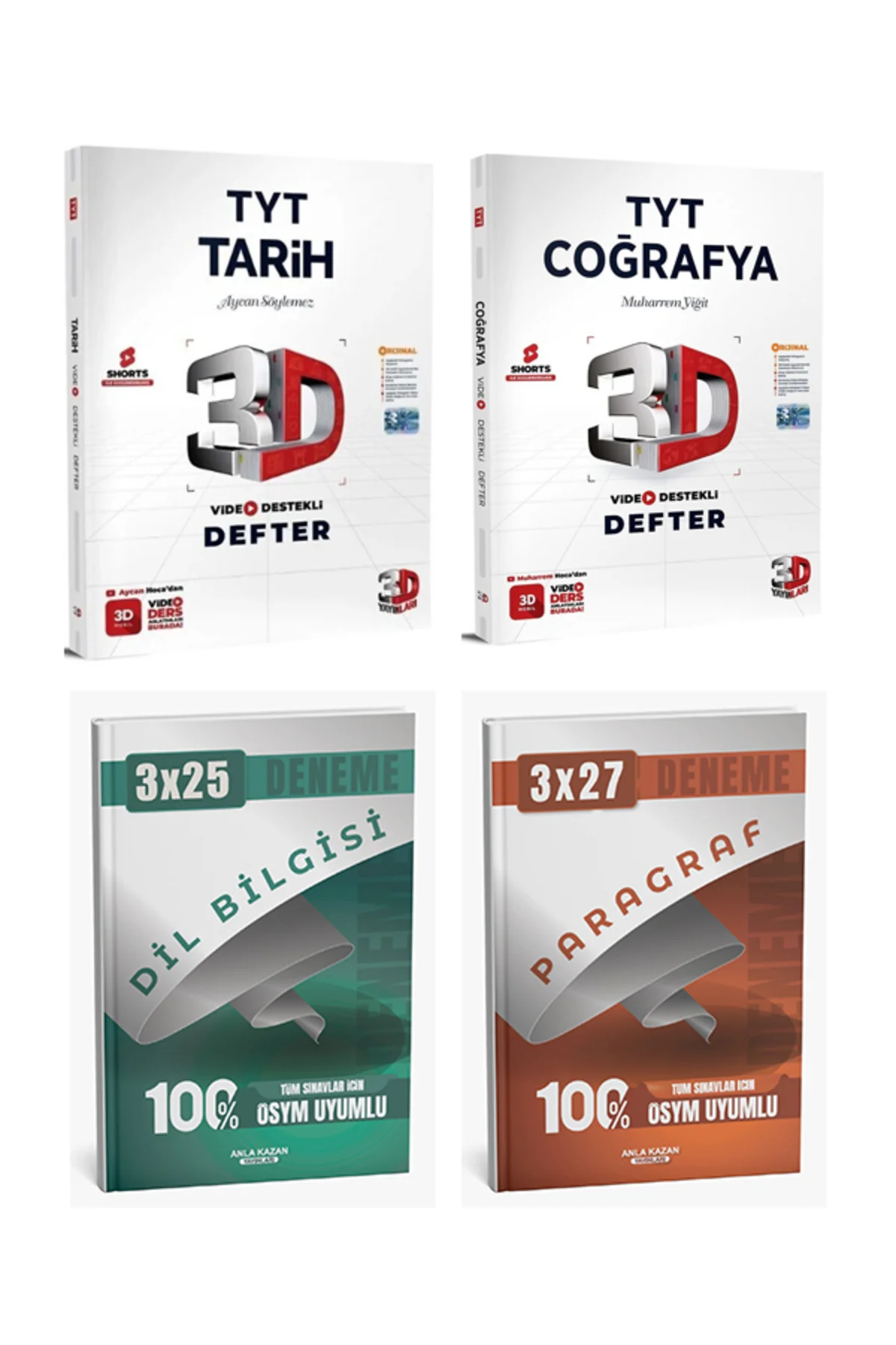 3D + Anla Kazan 2026 TYT Tarih ve Coğrafya Video Destekli Defter Paragraf Dil Bilgisi Deneme 4 lü