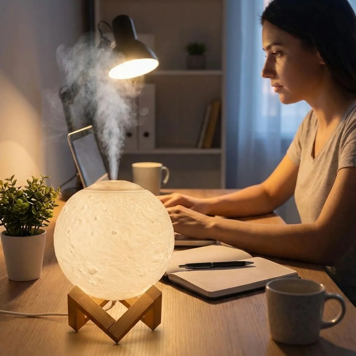 3D Ay Tasarımlı Su Yenilemeli USB Hava Nemlendiricisi – Dokunmatik, 3 Renk Işık Modlu (Gün Işığı / Beyaz / Sarı Işık) Gece Lambası Fiyatı, Yorumları ve Özellikleri