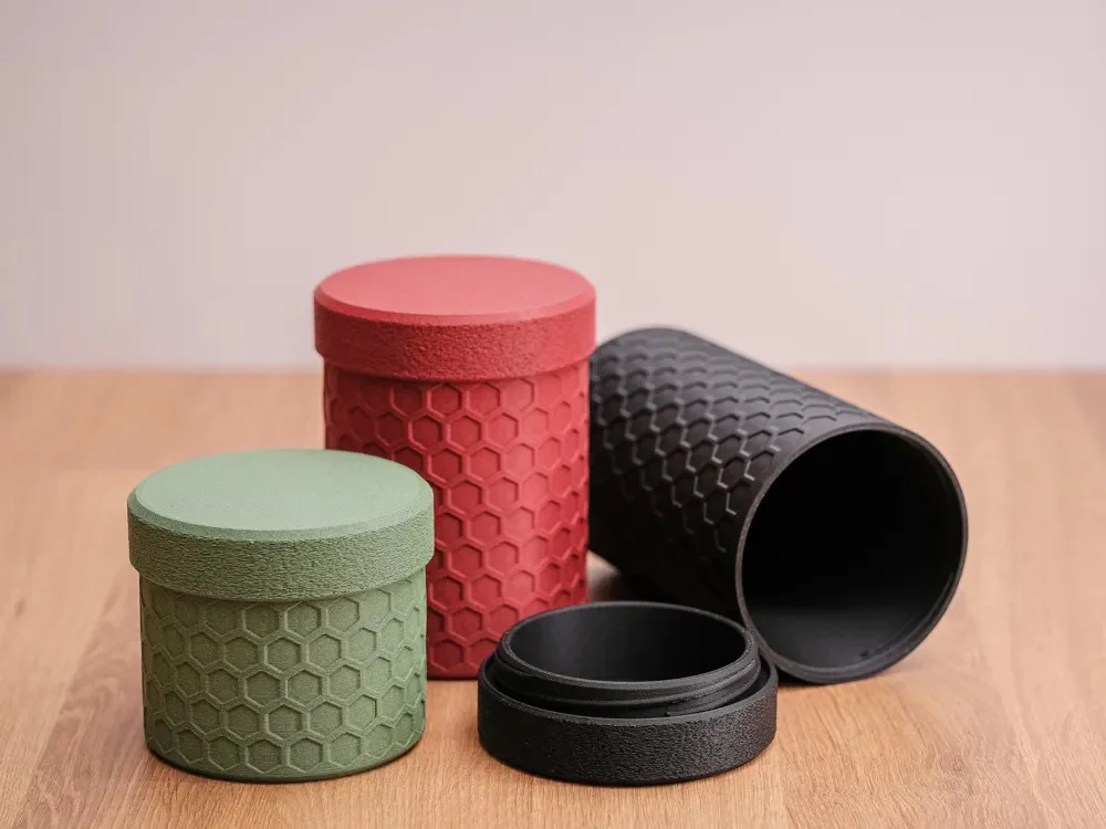 3D Baskı 3lü Petek Desenli Kapaklı Kavanoz Seti Bal Peteği Dokulu Dekoratif Mutfak Saklama Kabı 5-8-12 cm