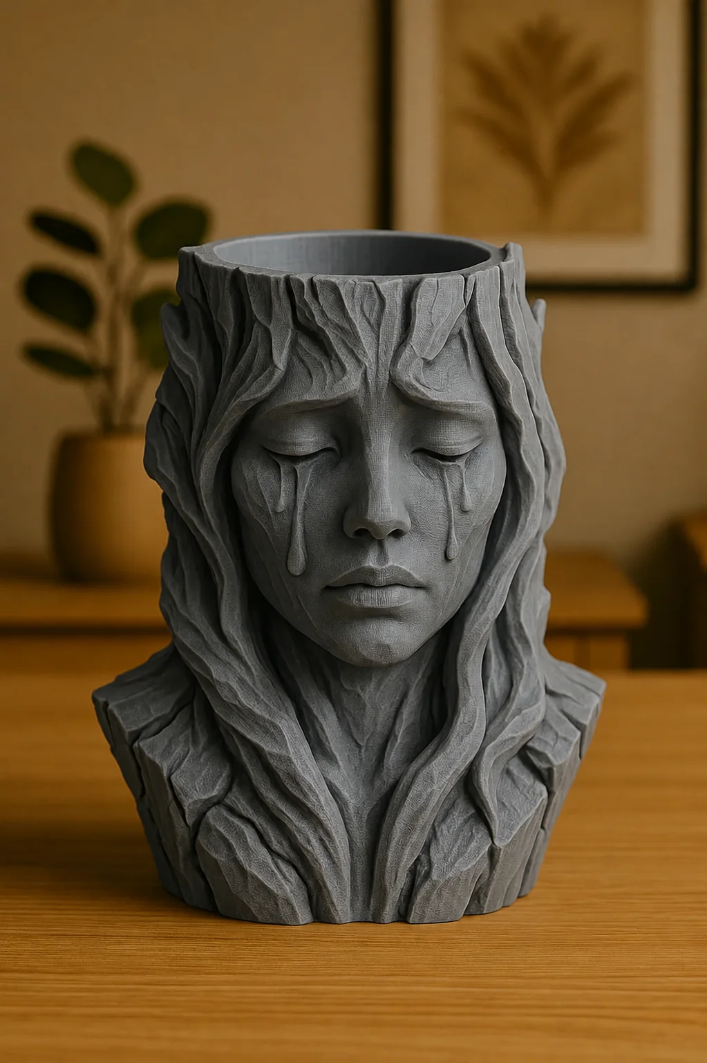 3D Baskı Ağlayan Kadın Büst Saksı - Sanatsal Dekoratif Saksı - Gri 3D Baskı Ağlayan Kadın Büst Saksı - Sanatsal Dekoratif Saksı - Gri