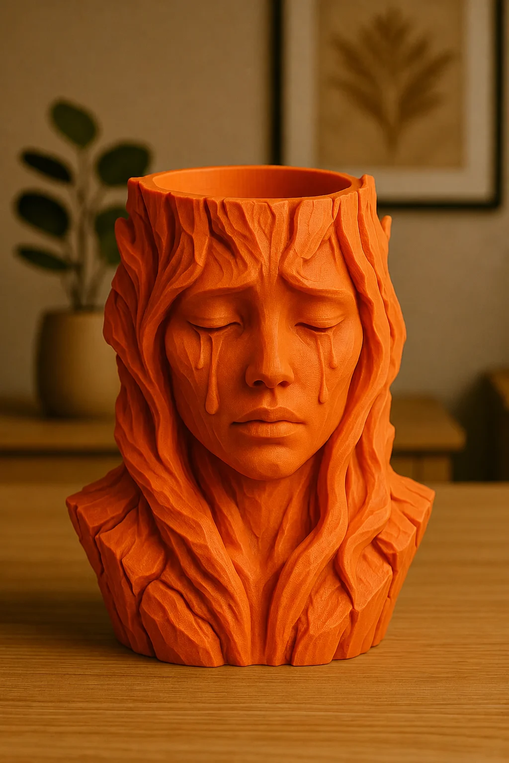 3D Baskı Ağlayan Kadın Büst Saksı - Sanatsal Dekoratif Saksı - Turuncu 3D Baskı Ağlayan Kadın Büst Saksı - Sanatsal Dekoratif Saksı - Turuncu