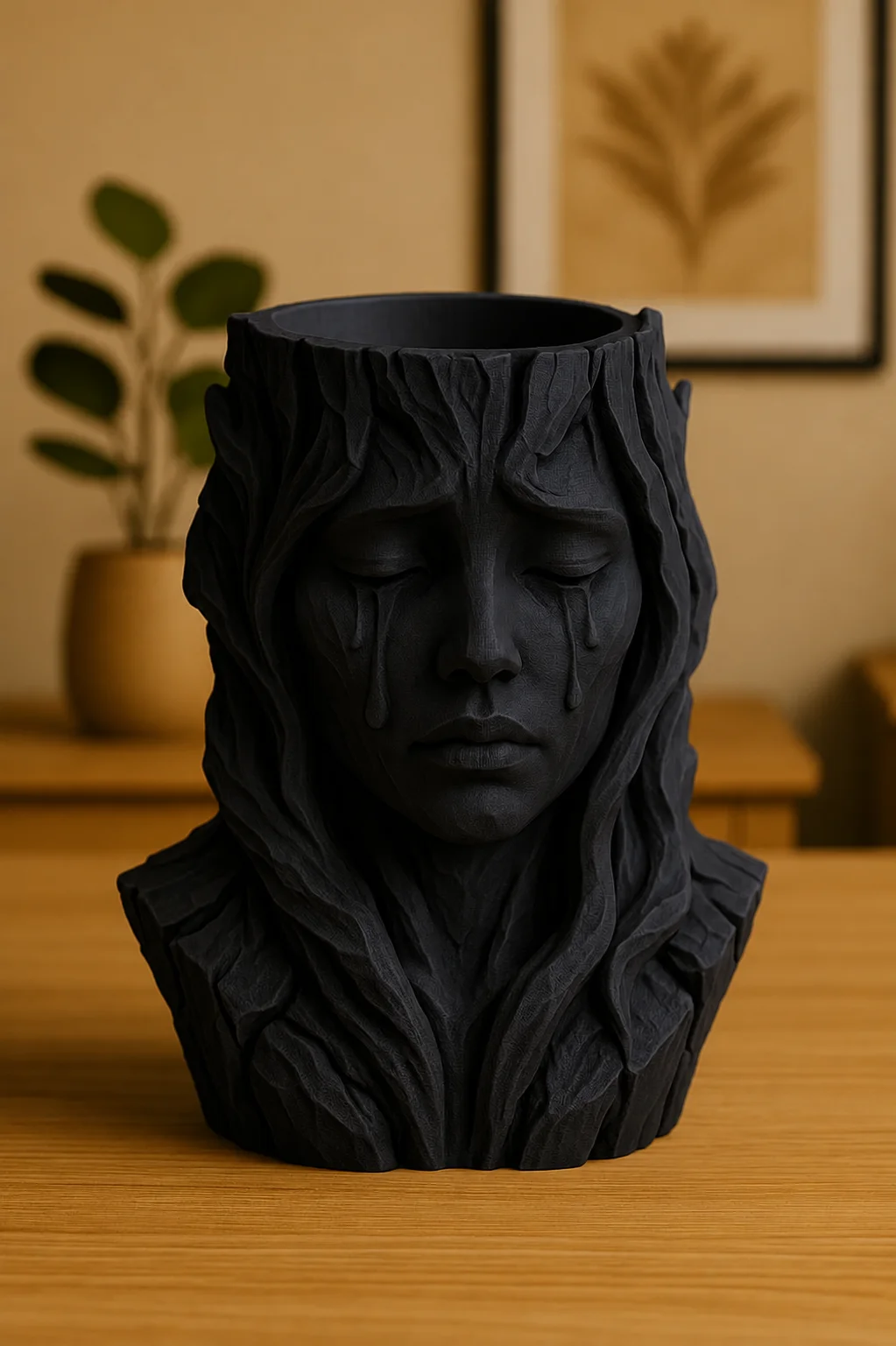 3D Baskı Ağlayan Kadın Büst Saksı - Sanatsal Dekoratif Saksı - Siyah 3D Baskı Ağlayan Kadın Büst Saksı - Sanatsal Dekoratif Saksı - Siyah