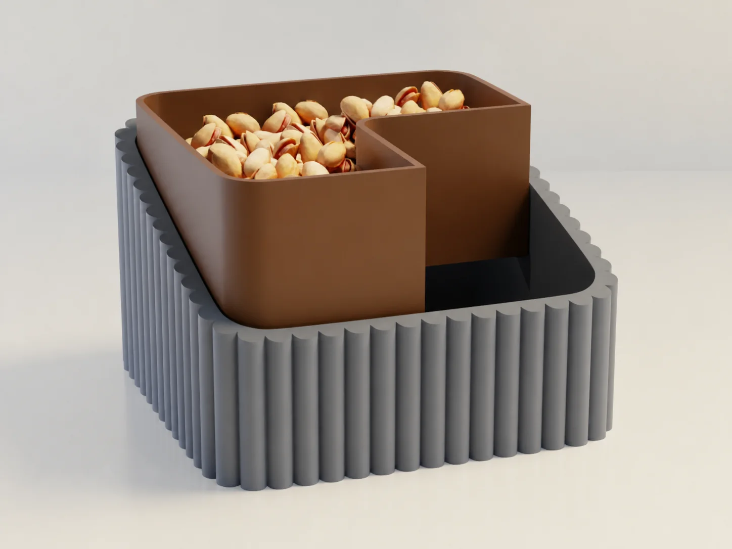 3D Baskı Fıstık Kasesi - Çift Hazneli Kabuk Ayırıcı Sunum Kasesi - Gri Kahverengi 3D Baskı Fıstık Kasesi - Çift Hazneli Kabuk Ayırıcı Sunum Kasesi - Gri Kahverengi