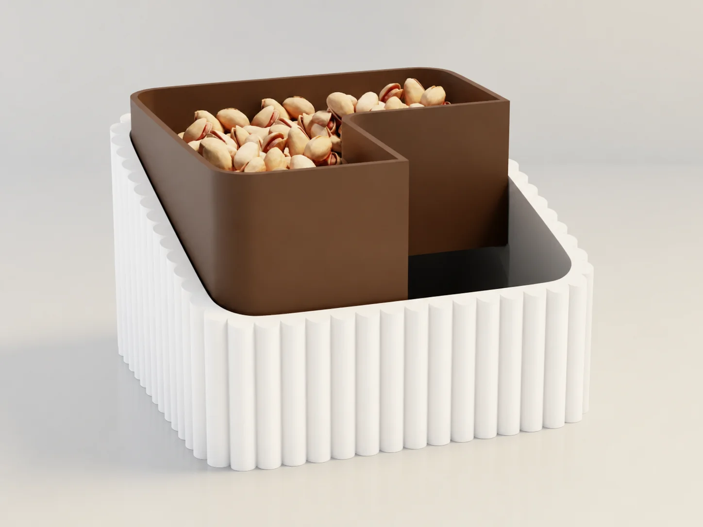 3D Baskı Fıstık Kasesi - Çift Hazneli Kabuk Ayırıcı Sunum Kasesi - Beyaz Kahverengi 3D Baskı Fıstık Kasesi - Çift Hazneli Kabuk Ayırıcı Sunum Kasesi - Beyaz Kahverengi