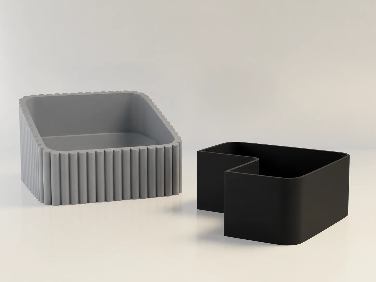 3D Baskı Fıstık Kasesi - Çift Hazneli Kabuk Ayırıcı Sunum Kasesi - Gri Siyah