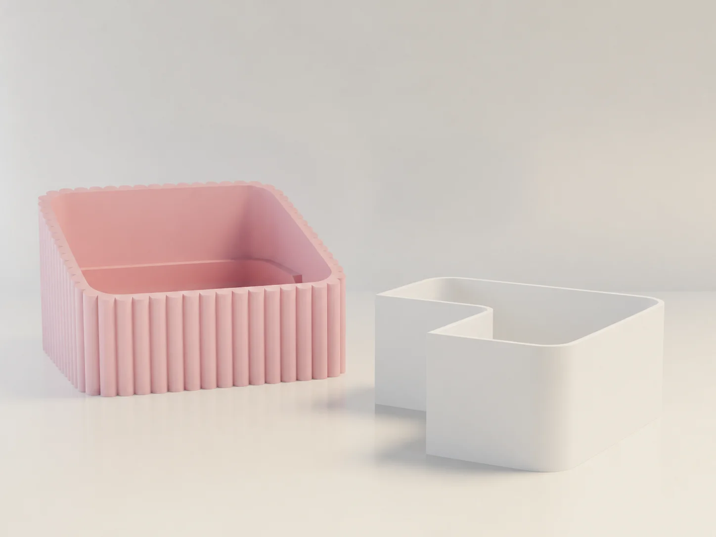 3D Baskı Fıstık Kasesi - Çift Hazneli Kabuk Ayırıcı Sunum Kasesi - Pembe Beyaz