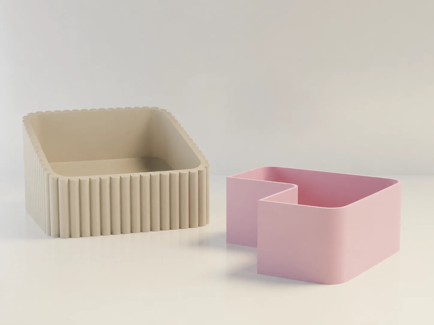 3D Baskı Fıstık Kasesi - Çift Hazneli Kabuk Ayırıcı Sunum Kasesi - Bej Pembe