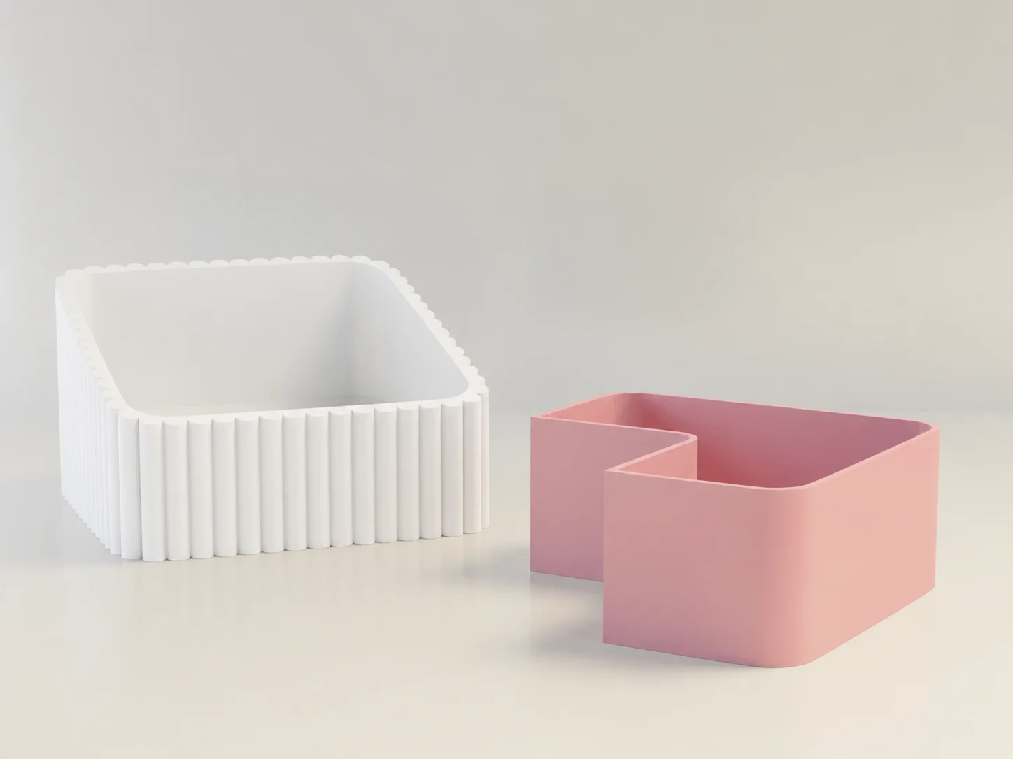3D Baskı Fıstık Kasesi - Çift Hazneli Kabuk Ayırıcı Sunum Kasesi - Beyaz Pembe