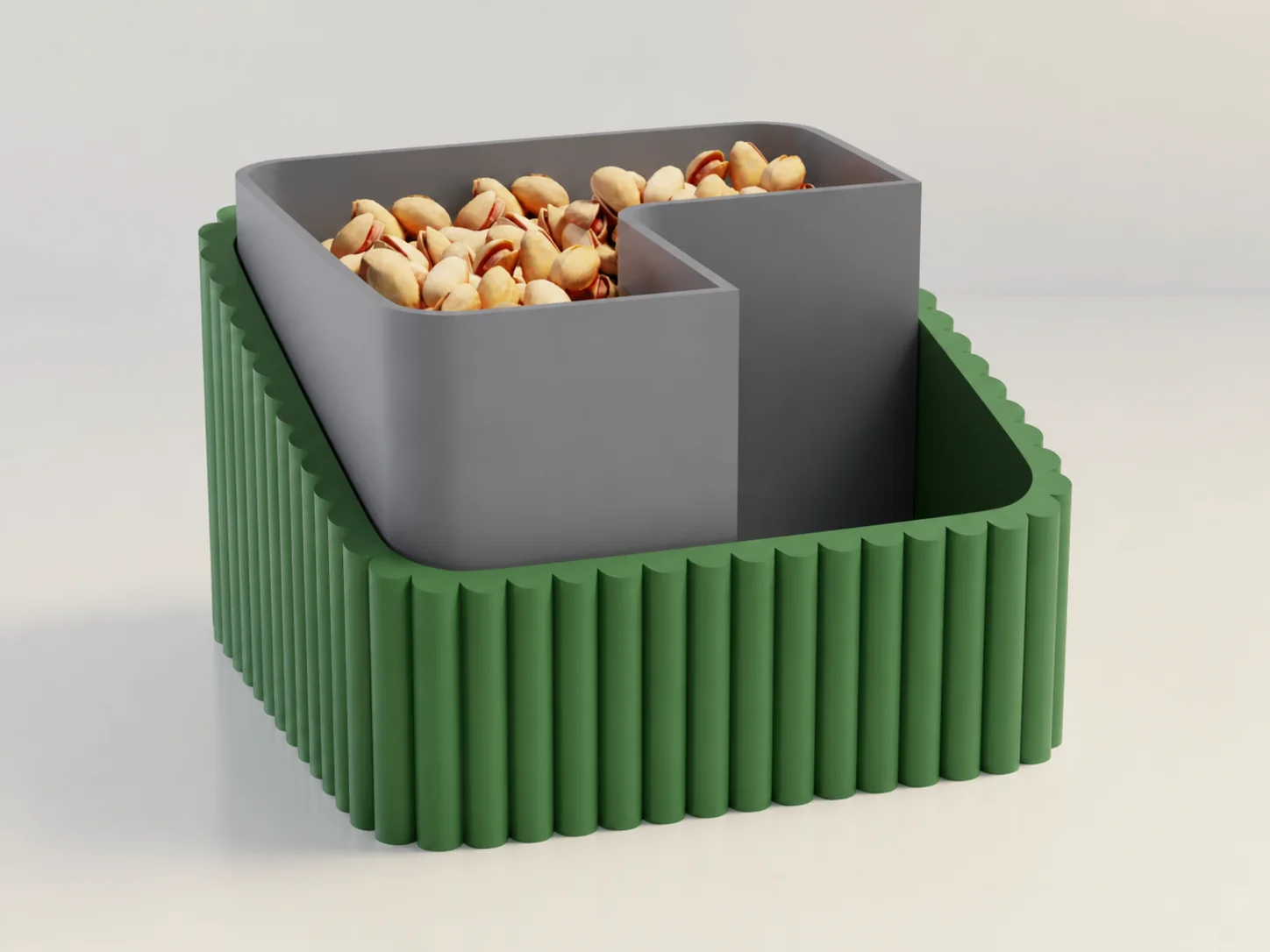 3D Baskı Fıstık Kasesi - Çift Hazneli Kabuk Ayırıcı Sunum Kasesi - Yeşil Gri 3D Baskı Fıstık Kasesi - Çift Hazneli Kabuk Ayırıcı Sunum Kasesi - Yeşil Gri