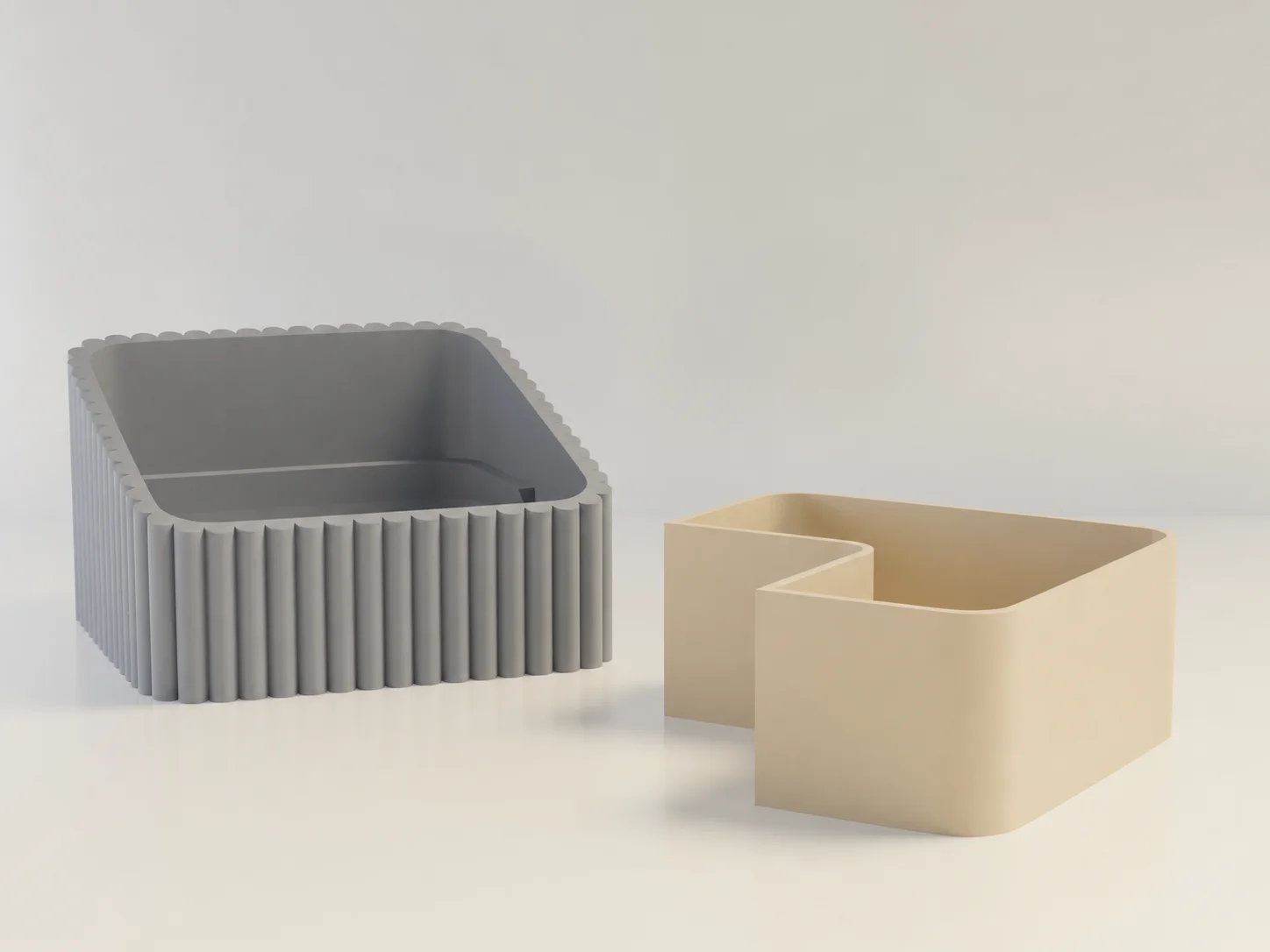3D Baskı Fıstık Kasesi - Çift Hazneli Kabuk Ayırıcı Sunum Kasesi - Gri Bej