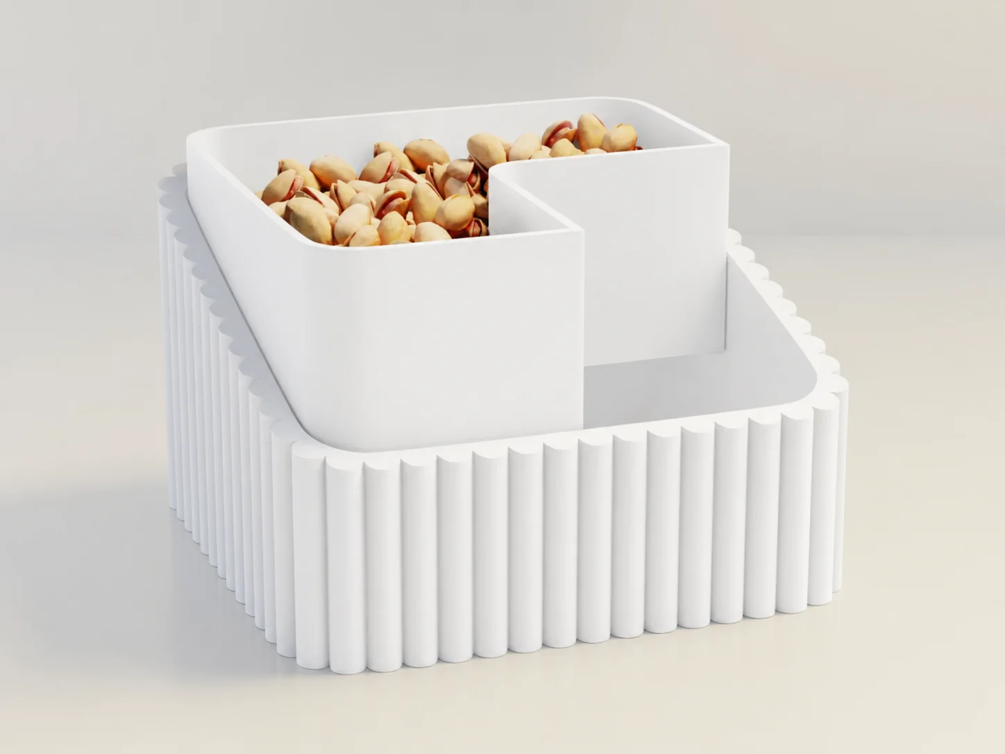 3D Baskı Fıstık Kasesi - Çift Hazneli Kabuk Ayırıcı Sunum Kasesi - Beyaz Beyaz 3D Baskı Fıstık Kasesi - Çift Hazneli Kabuk Ayırıcı Sunum Kasesi - Beyaz Beyaz