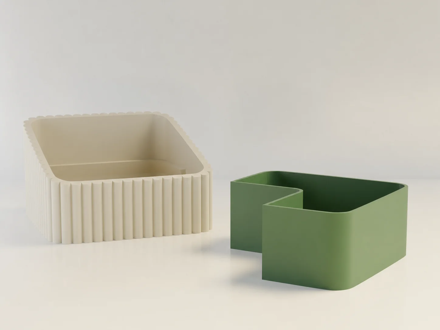 3D Baskı Fıstık Kasesi - Çift Hazneli Kabuk Ayırıcı Sunum Kasesi - Bej Yeşil