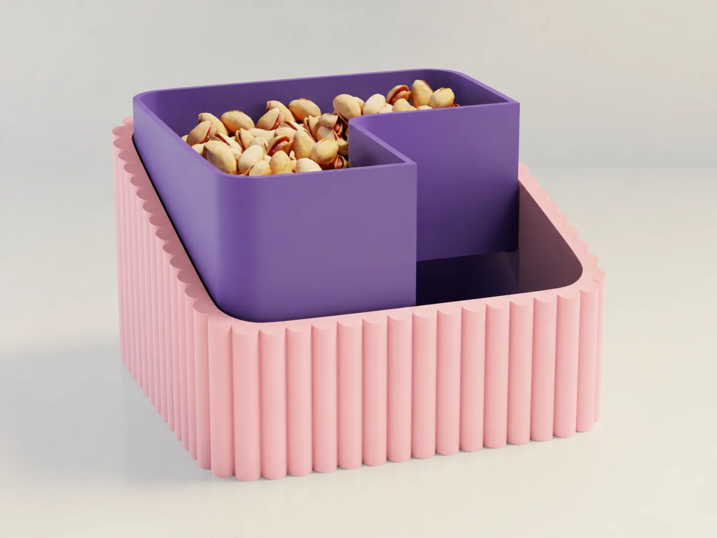 3D Baskı Fıstık Kasesi - Çift Hazneli Kabuk Ayırıcı Sunum Kasesi - Pembe Mor 3D Baskı Fıstık Kasesi - Çift Hazneli Kabuk Ayırıcı Sunum Kasesi - Pembe Mor