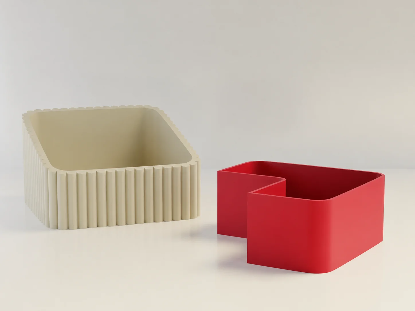 3D Baskı Fıstık Kasesi - Çift Hazneli Kabuk Ayırıcı Sunum Kasesi - Bej Kırmızı
