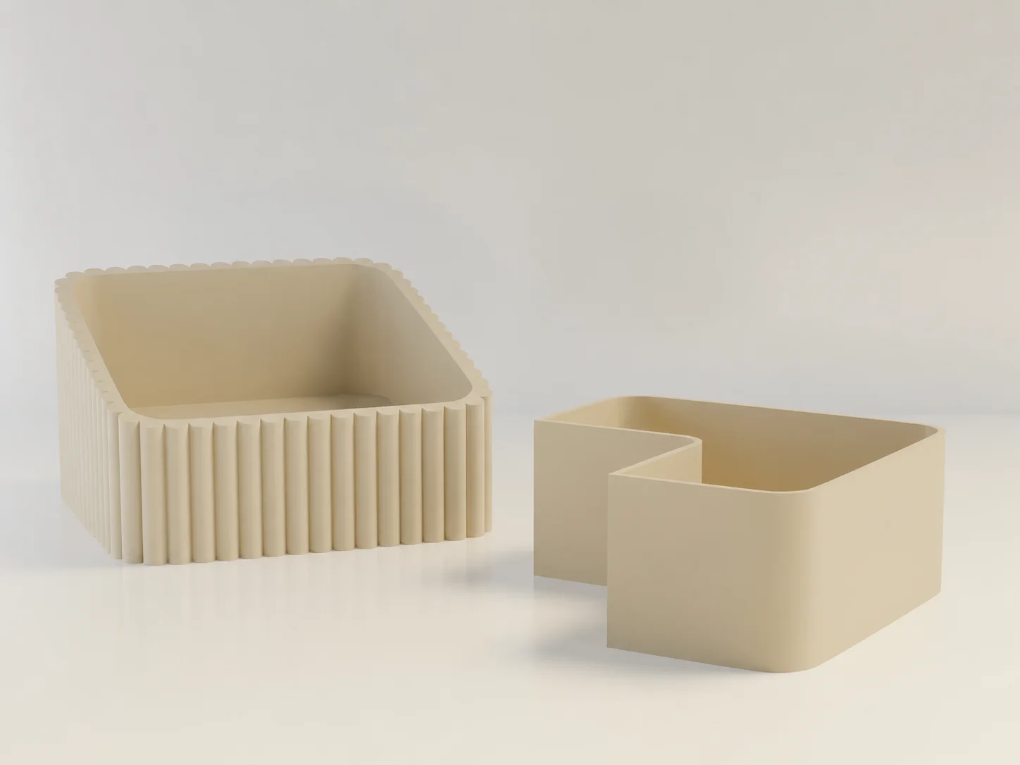 3D Baskı Fıstık Kasesi - Çift Hazneli Kabuk Ayırıcı Sunum Kasesi - Bej Bej