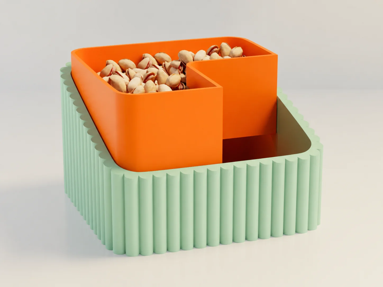 3D Baskı Fıstık Kasesi - Çift Hazneli Kabuk Ayırıcı Sunum Kasesi - Mint Turuncu 3D Baskı Fıstık Kasesi - Çift Hazneli Kabuk Ayırıcı Sunum Kasesi - Mint Turuncu