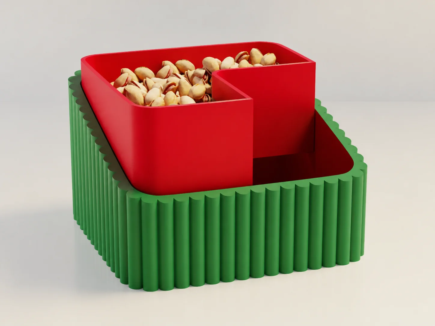 3D Baskı Fıstık Kasesi - Çift Hazneli Kabuk Ayırıcı Sunum Kasesi - Yeşil Kırmızı 3D Baskı Fıstık Kasesi - Çift Hazneli Kabuk Ayırıcı Sunum Kasesi - Yeşil Kırmızı