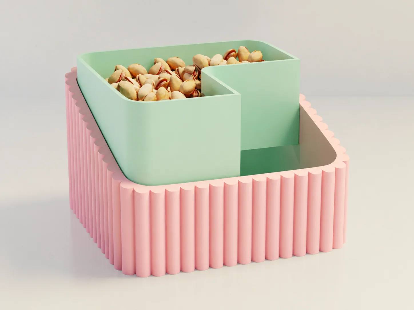 3D Baskı Fıstık Kasesi - Çift Hazneli Kabuk Ayırıcı Sunum Kasesi - Pembe Mint 3D Baskı Fıstık Kasesi - Çift Hazneli Kabuk Ayırıcı Sunum Kasesi - Pembe Mint