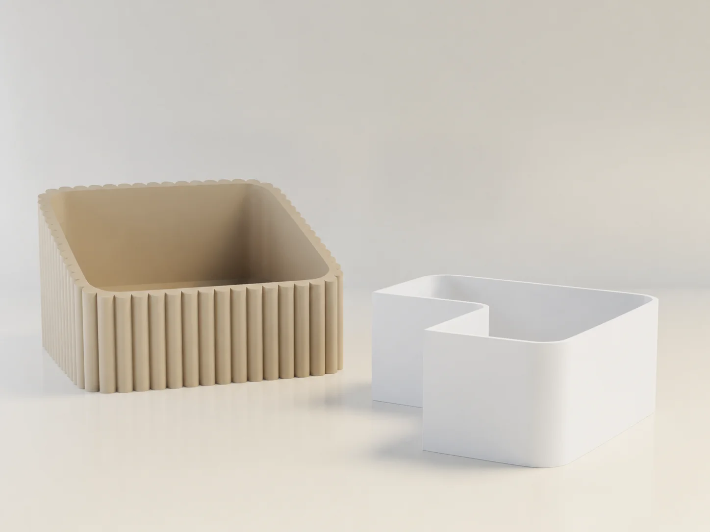 3D Baskı Fıstık Kasesi - Çift Hazneli Kabuk Ayırıcı Sunum Kasesi - Bej Beyaz
