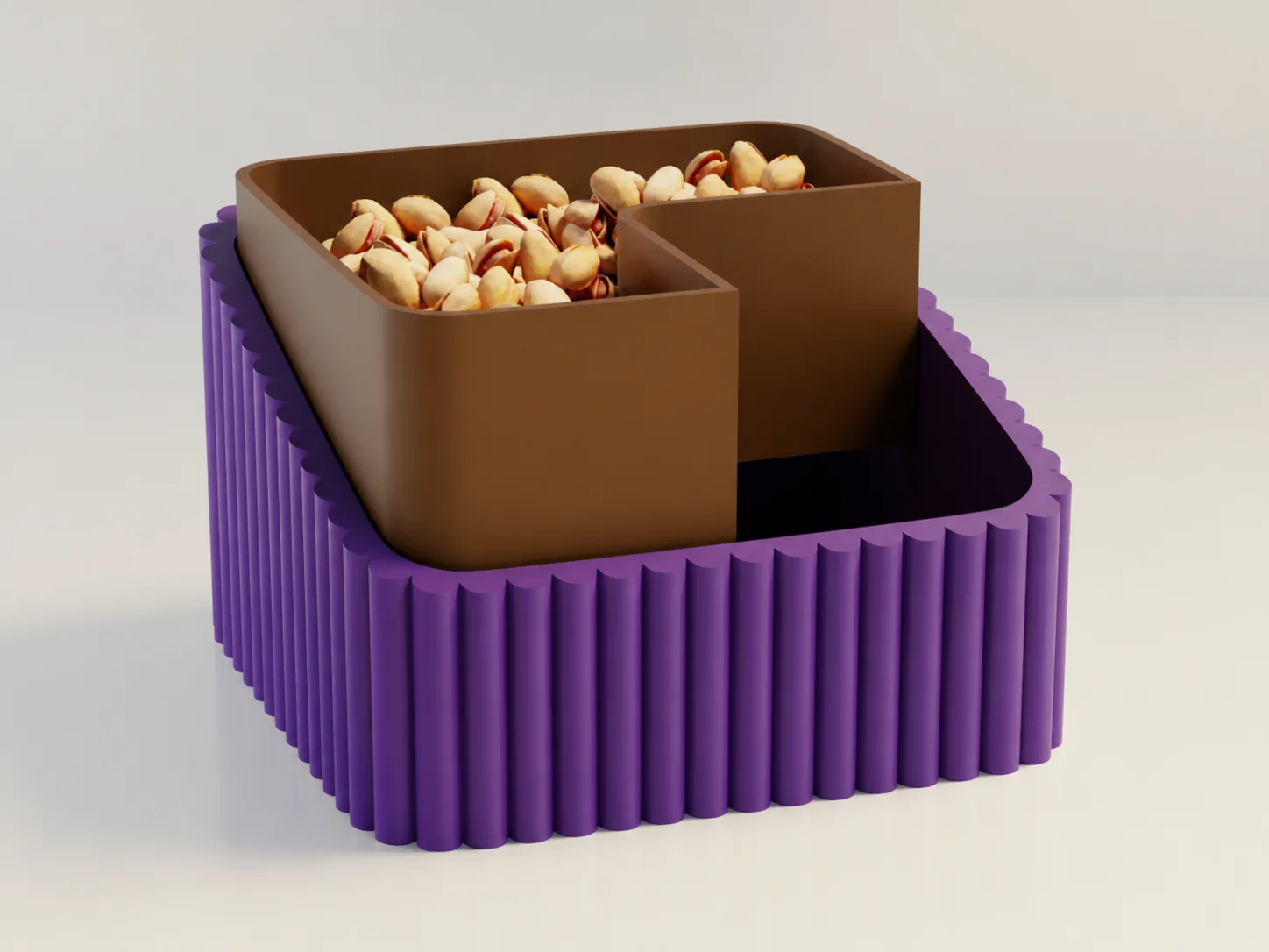 3D Baskı Fıstık Kasesi - Çift Hazneli Kabuk Ayırıcı Sunum Kasesi - Mor Kahverengi 3D Baskı Fıstık Kasesi - Çift Hazneli Kabuk Ayırıcı Sunum Kasesi - Mor Kahverengi
