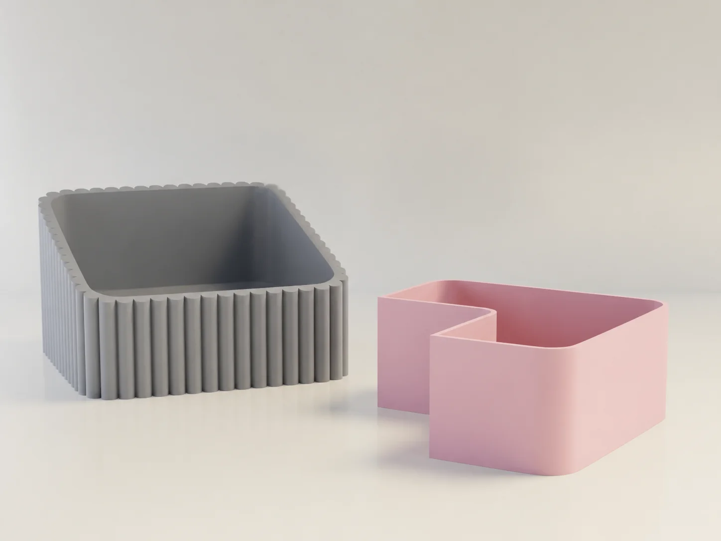3D Baskı Fıstık Kasesi - Çift Hazneli Kabuk Ayırıcı Sunum Kasesi - Gri Pembe
