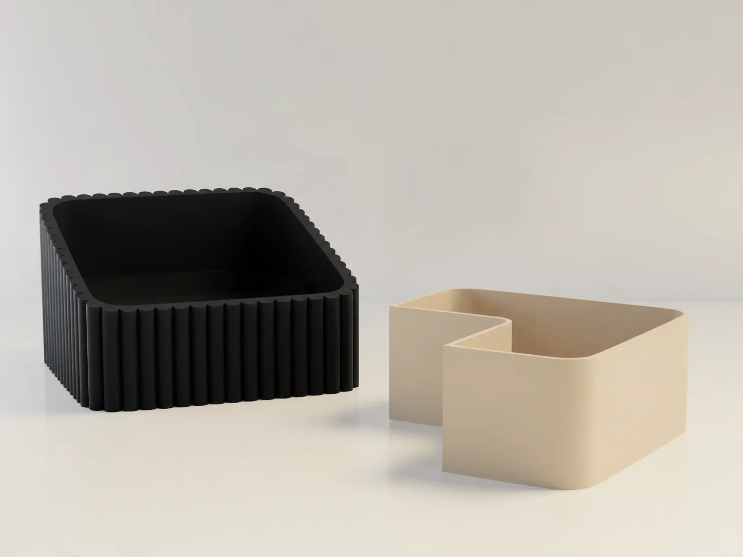 3D Baskı Fıstık Kasesi - Çift Hazneli Kabuk Ayırıcı Sunum Kasesi - Siyah Bej