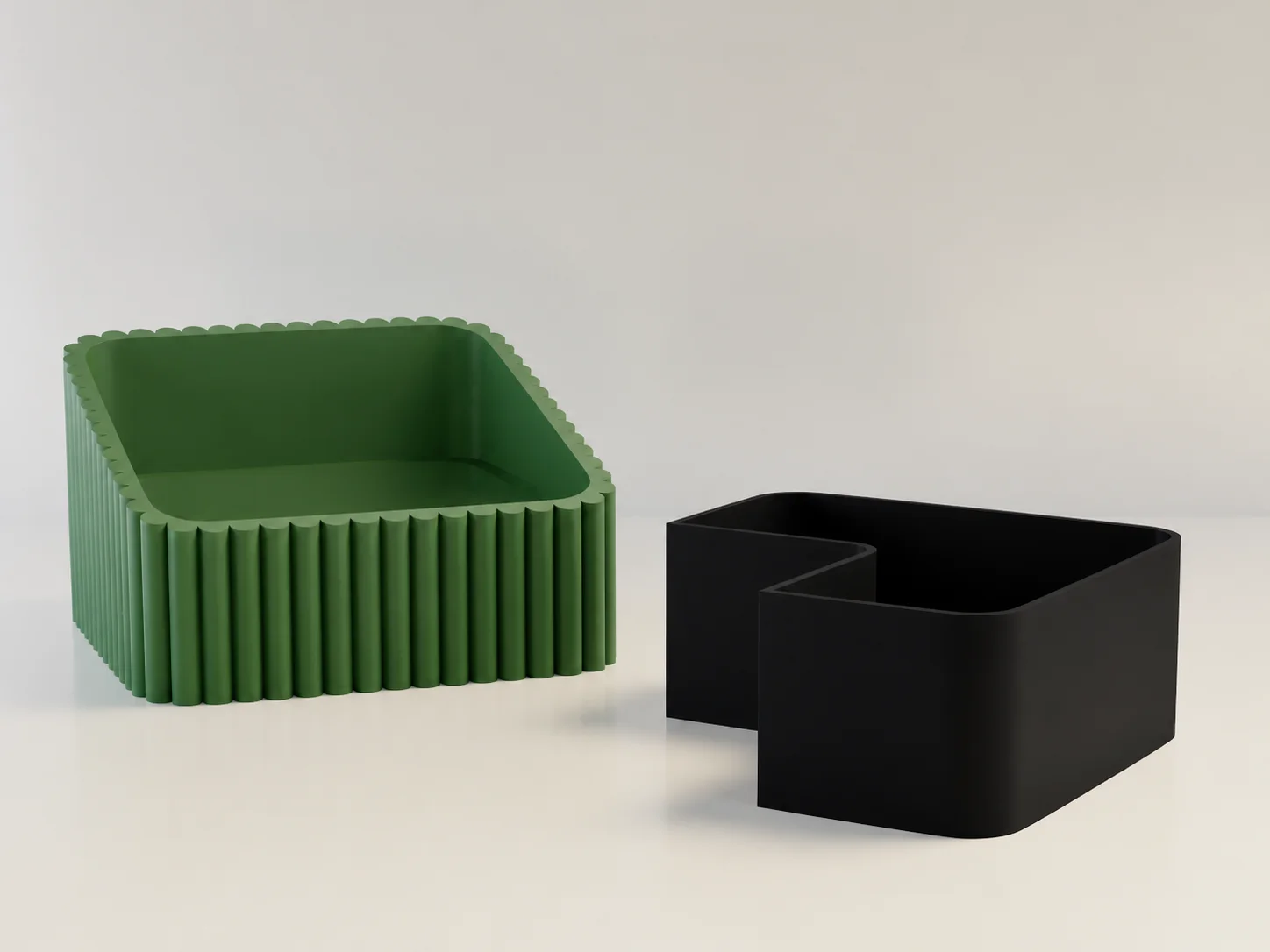 3D Baskı Fıstık Kasesi - Çift Hazneli Kabuk Ayırıcı Sunum Kasesi - Yeşil Siyah