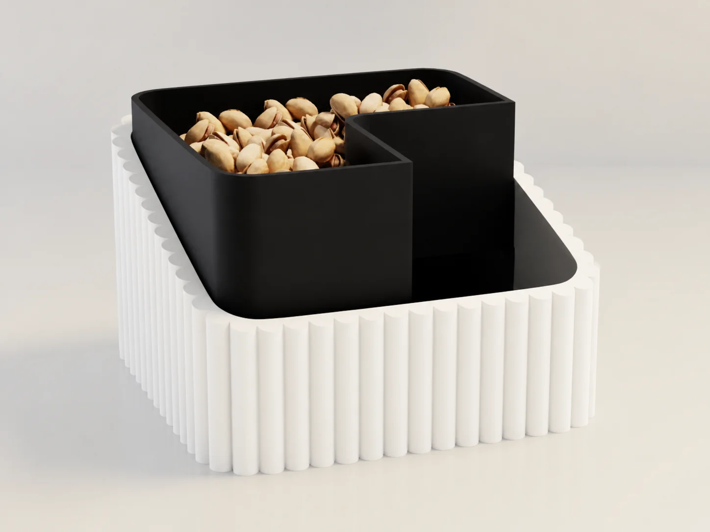 3D Baskı Fıstık Kasesi - Çift Hazneli Kabuk Ayırıcı Sunum Kasesi - Beyaz Siyah 3D Baskı Fıstık Kasesi - Çift Hazneli Kabuk Ayırıcı Sunum Kasesi - Beyaz Siyah
