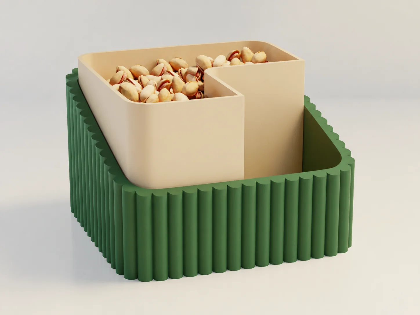 3D Baskı Fıstık Kasesi - Çift Hazneli Kabuk Ayırıcı Sunum Kasesi - Yeşil Bej 3D Baskı Fıstık Kasesi - Çift Hazneli Kabuk Ayırıcı Sunum Kasesi - Yeşil Bej
