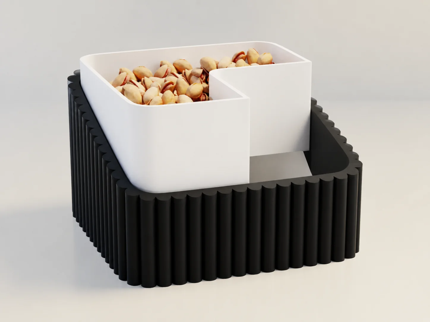 3D Baskı Fıstık Kasesi - Çift Hazneli Kabuk Ayırıcı Sunum Kasesi - Siyah Beyaz 3D Baskı Fıstık Kasesi - Çift Hazneli Kabuk Ayırıcı Sunum Kasesi - Siyah Beyaz