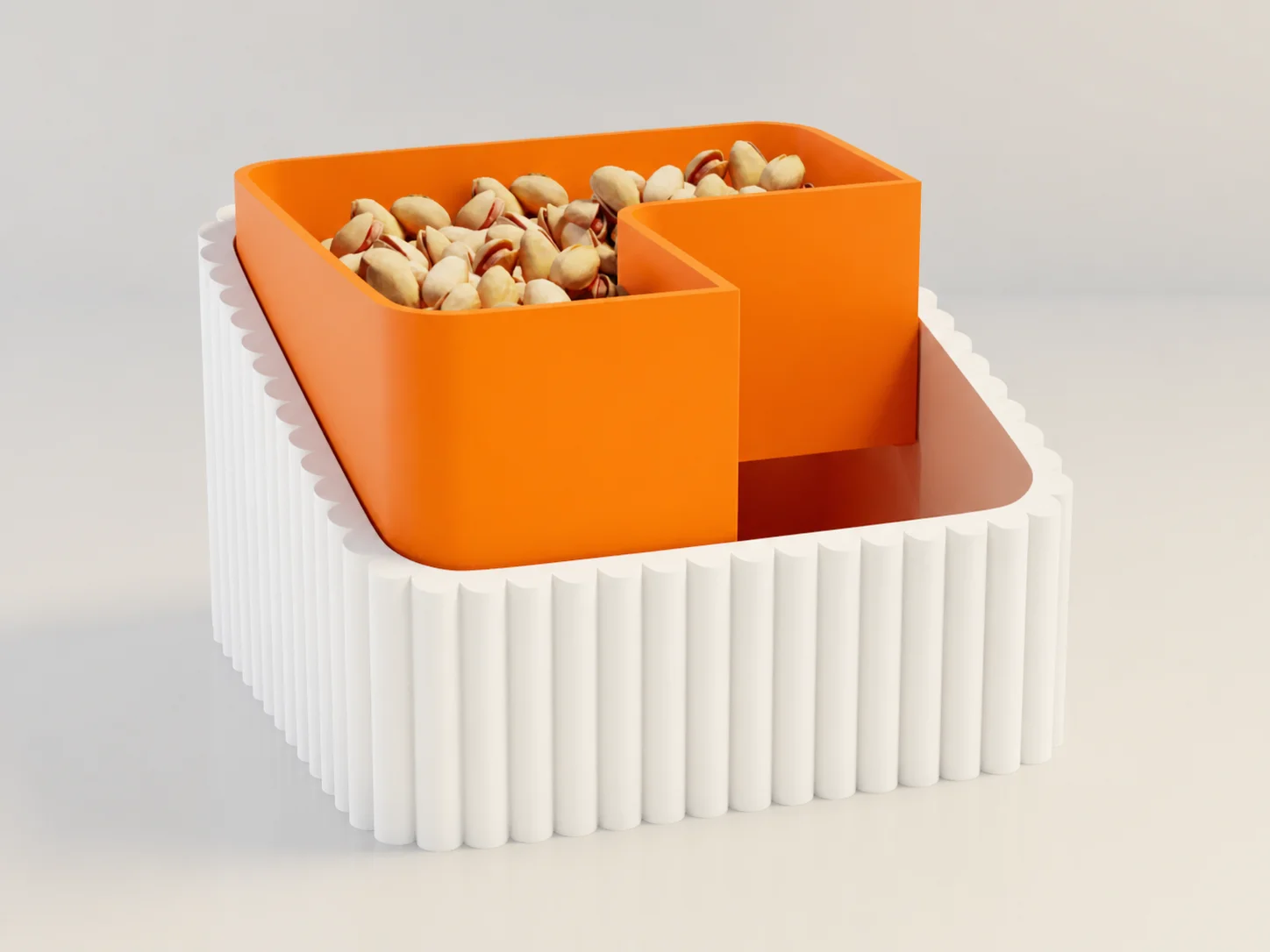 3D Baskı Fıstık Kasesi - Çift Hazneli Kabuk Ayırıcı Sunum Kasesi - Beyaz Turuncu 3D Baskı Fıstık Kasesi - Çift Hazneli Kabuk Ayırıcı Sunum Kasesi - Beyaz Turuncu