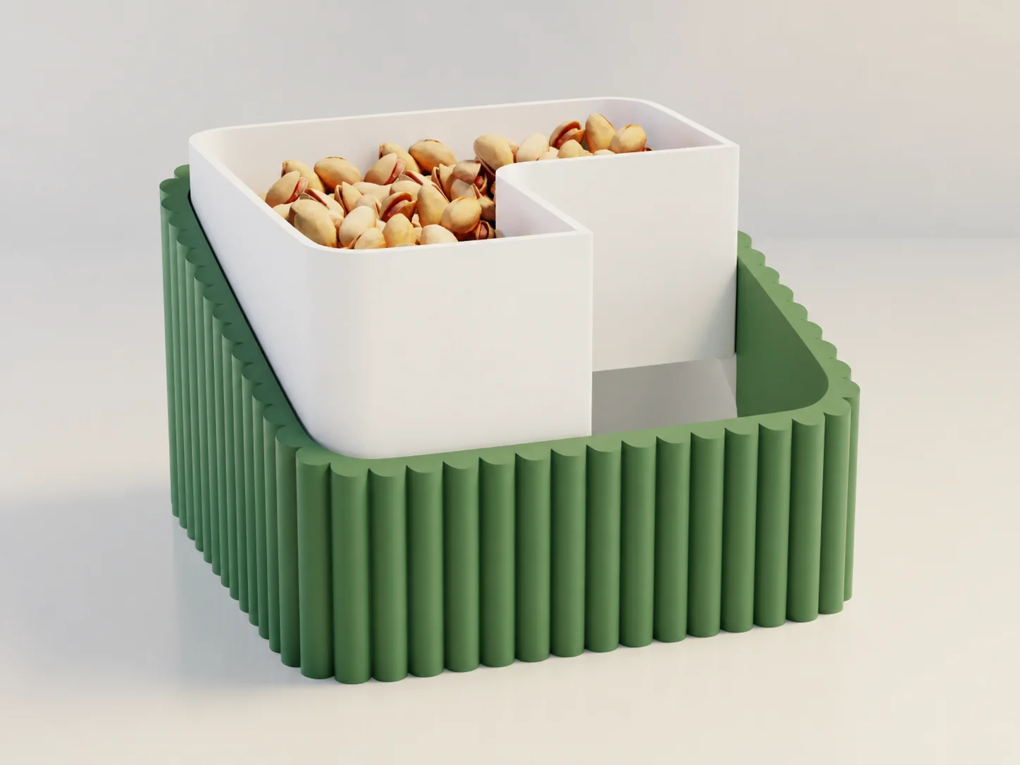 3D Baskı Fıstık Kasesi - Çift Hazneli Kabuk Ayırıcı Sunum Kasesi - Yeşil Beyaz 3D Baskı Fıstık Kasesi - Çift Hazneli Kabuk Ayırıcı Sunum Kasesi - Yeşil Beyaz