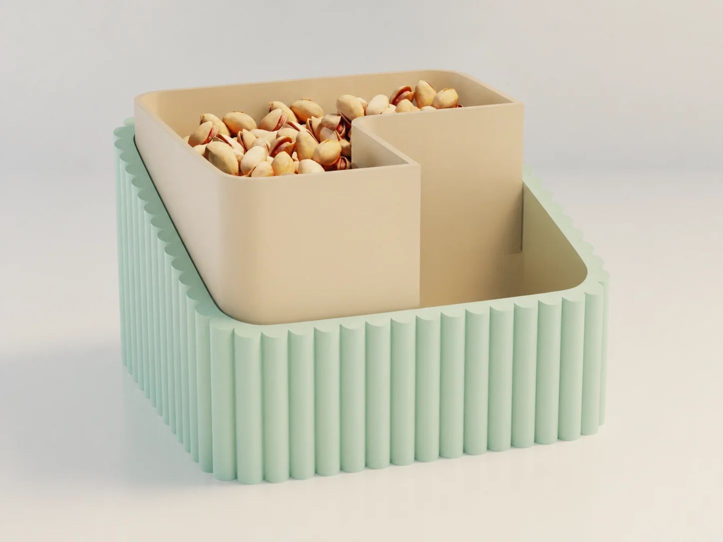 3D Baskı Fıstık Kasesi - Çift Hazneli Kabuk Ayırıcı Sunum Kasesi - Mint Bej 3D Baskı Fıstık Kasesi - Çift Hazneli Kabuk Ayırıcı Sunum Kasesi - Mint Bej