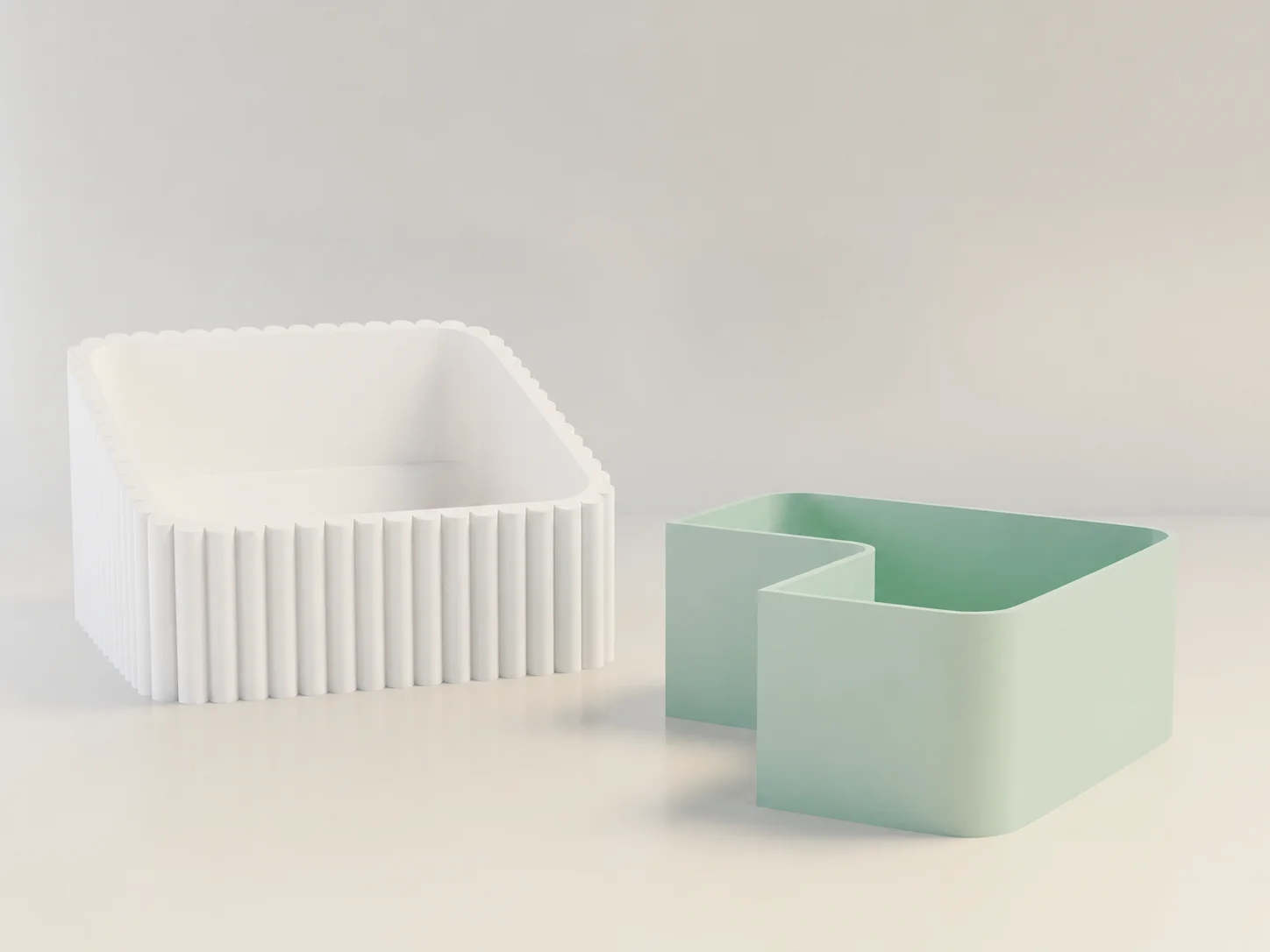 3D Baskı Fıstık Kasesi - Çift Hazneli Kabuk Ayırıcı Sunum Kasesi - Beyaz Mint
