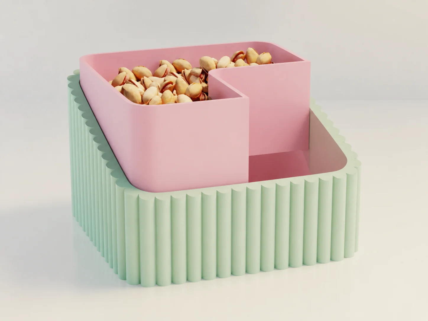 3D Baskı Fıstık Kasesi - Çift Hazneli Kabuk Ayırıcı Sunum Kasesi - Mint Pembe 3D Baskı Fıstık Kasesi - Çift Hazneli Kabuk Ayırıcı Sunum Kasesi - Mint Pembe