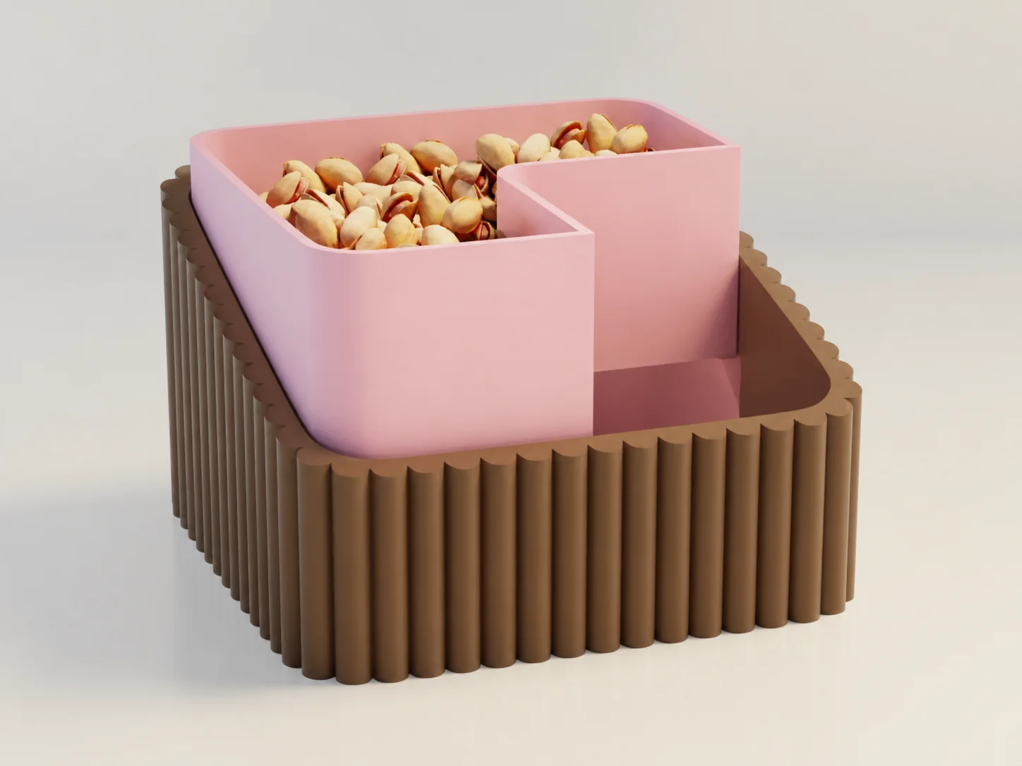3D Baskı Fıstık Kasesi - Çift Hazneli Kabuk Ayırıcı Sunum Kasesi - Kahverengi Pembe 3D Baskı Fıstık Kasesi - Çift Hazneli Kabuk Ayırıcı Sunum Kasesi - Kahverengi Pembe