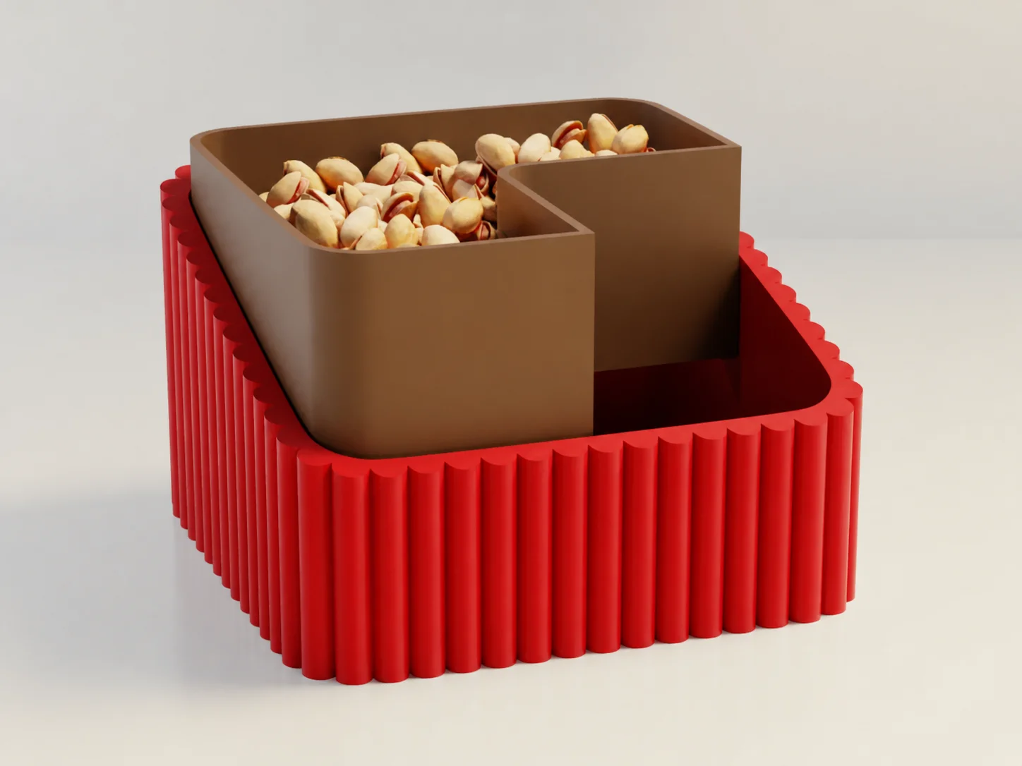 3D Baskı Fıstık Kasesi - Çift Hazneli Kabuk Ayırıcı Sunum Kasesi - Kırmızı Kahverengi 3D Baskı Fıstık Kasesi - Çift Hazneli Kabuk Ayırıcı Sunum Kasesi - Kırmızı Kahverengi