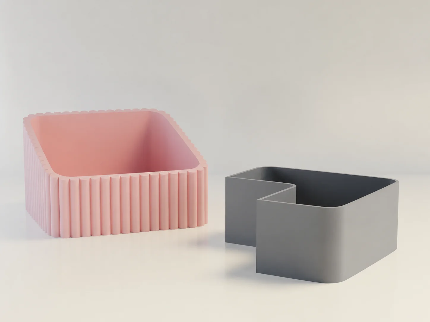 3D Baskı Fıstık Kasesi - Çift Hazneli Kabuk Ayırıcı Sunum Kasesi - Pembe Gri