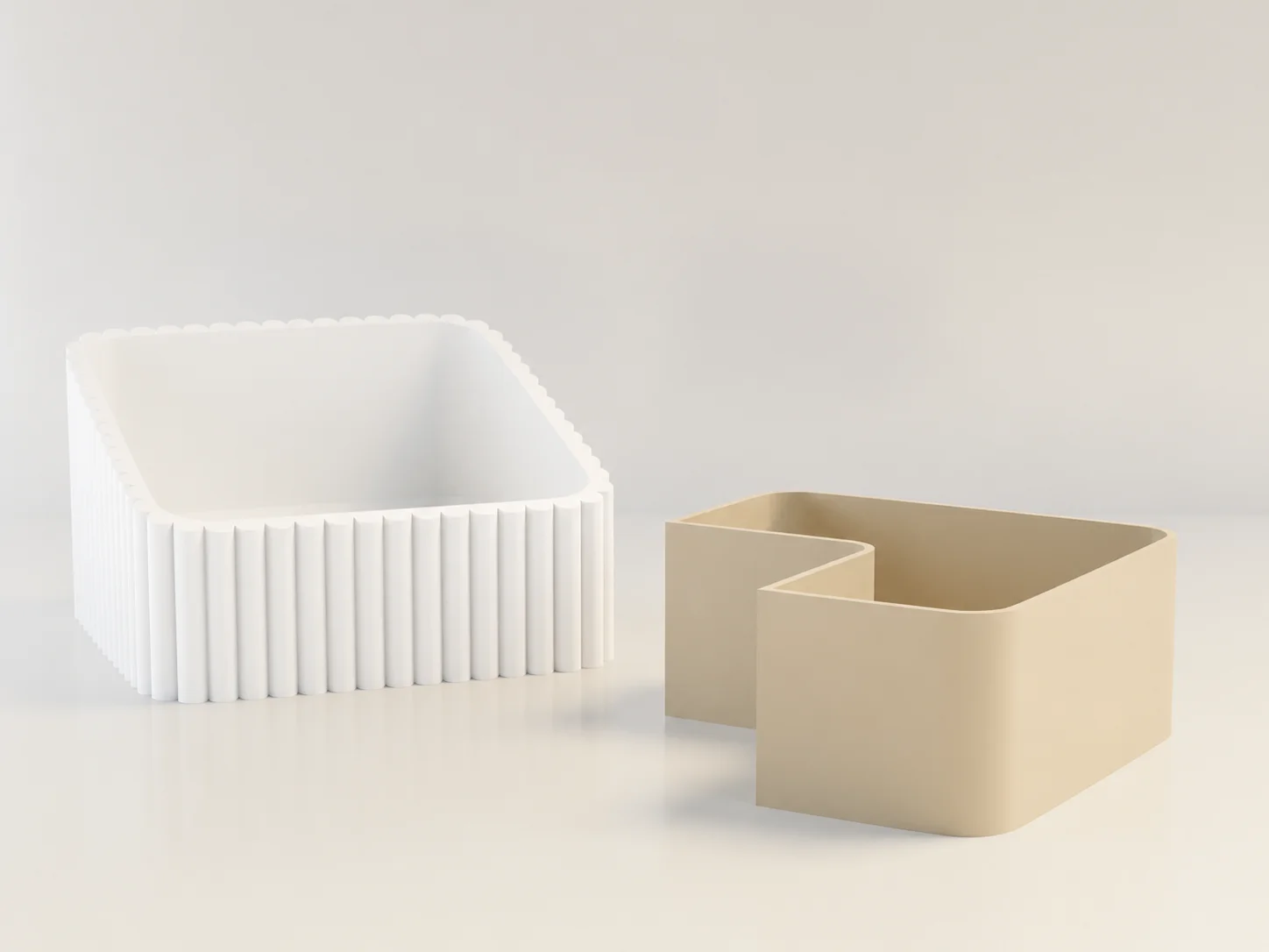 3D Baskı Fıstık Kasesi - Çift Hazneli Kabuk Ayırıcı Sunum Kasesi - Beyaz Bej