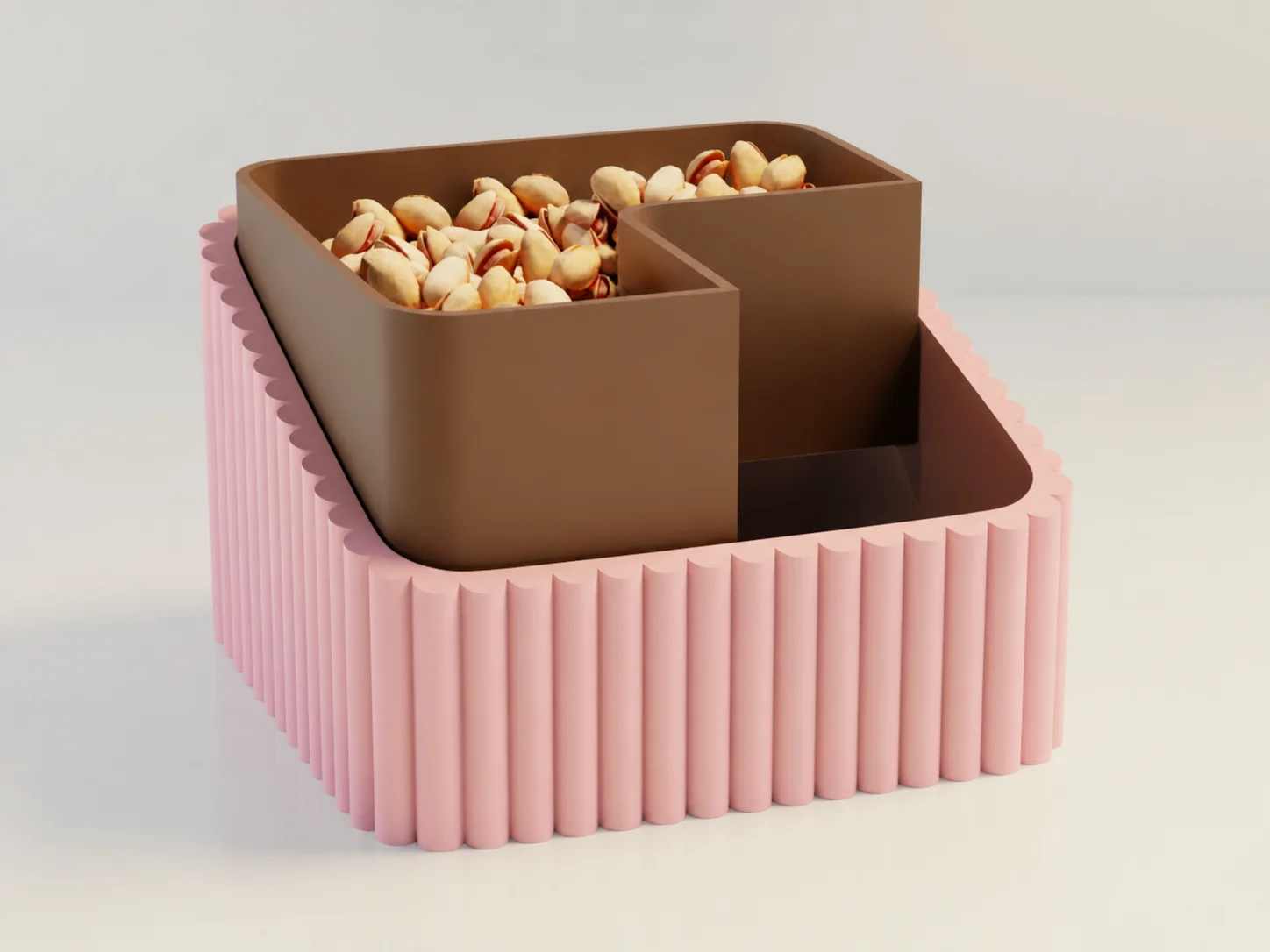 3D Baskı Fıstık Kasesi - Çift Hazneli Kabuk Ayırıcı Sunum Kasesi - Pembe Kahverengi 3D Baskı Fıstık Kasesi - Çift Hazneli Kabuk Ayırıcı Sunum Kasesi - Pembe Kahverengi