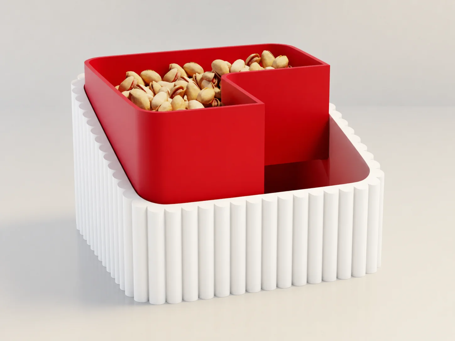 3D Baskı Fıstık Kasesi - Çift Hazneli Kabuk Ayırıcı Sunum Kasesi - Beyaz Kırmızı 3D Baskı Fıstık Kasesi - Çift Hazneli Kabuk Ayırıcı Sunum Kasesi - Beyaz Kırmızı