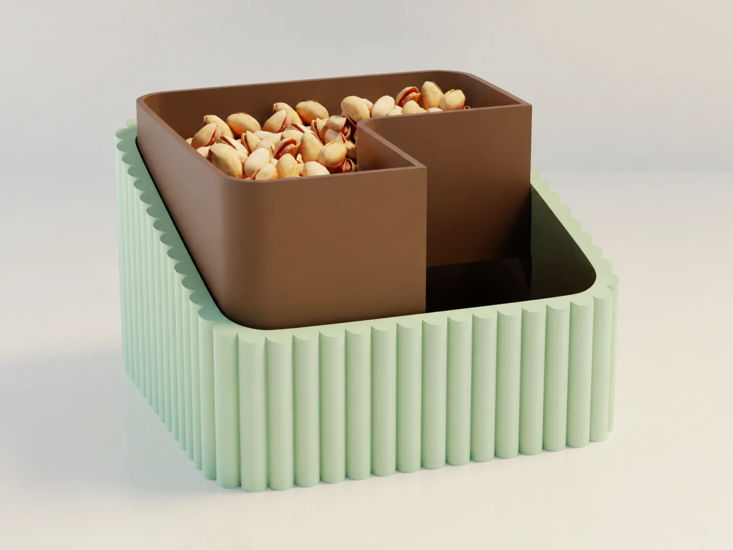 3D Baskı Fıstık Kasesi - Çift Hazneli Kabuk Ayırıcı Sunum Kasesi - Mint Kahverengi 3D Baskı Fıstık Kasesi - Çift Hazneli Kabuk Ayırıcı Sunum Kasesi - Mint Kahverengi