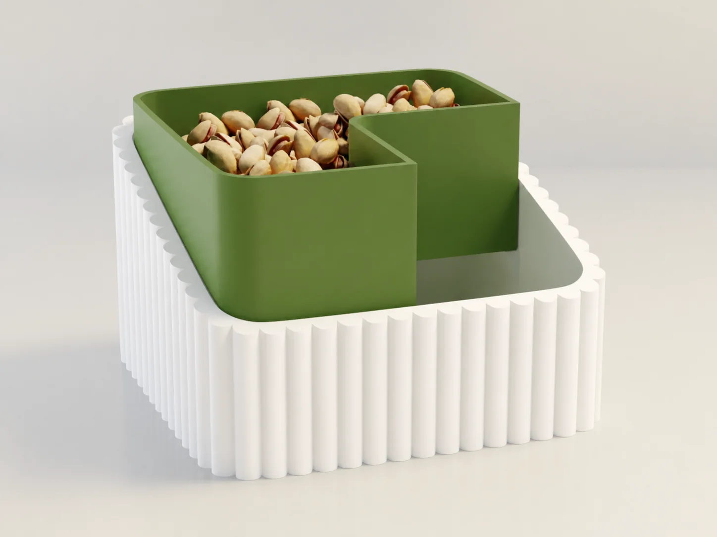 3D Baskı Fıstık Kasesi - Çift Hazneli Kabuk Ayırıcı Sunum Kasesi - Beyaz Yeşil 3D Baskı Fıstık Kasesi - Çift Hazneli Kabuk Ayırıcı Sunum Kasesi - Beyaz Yeşil