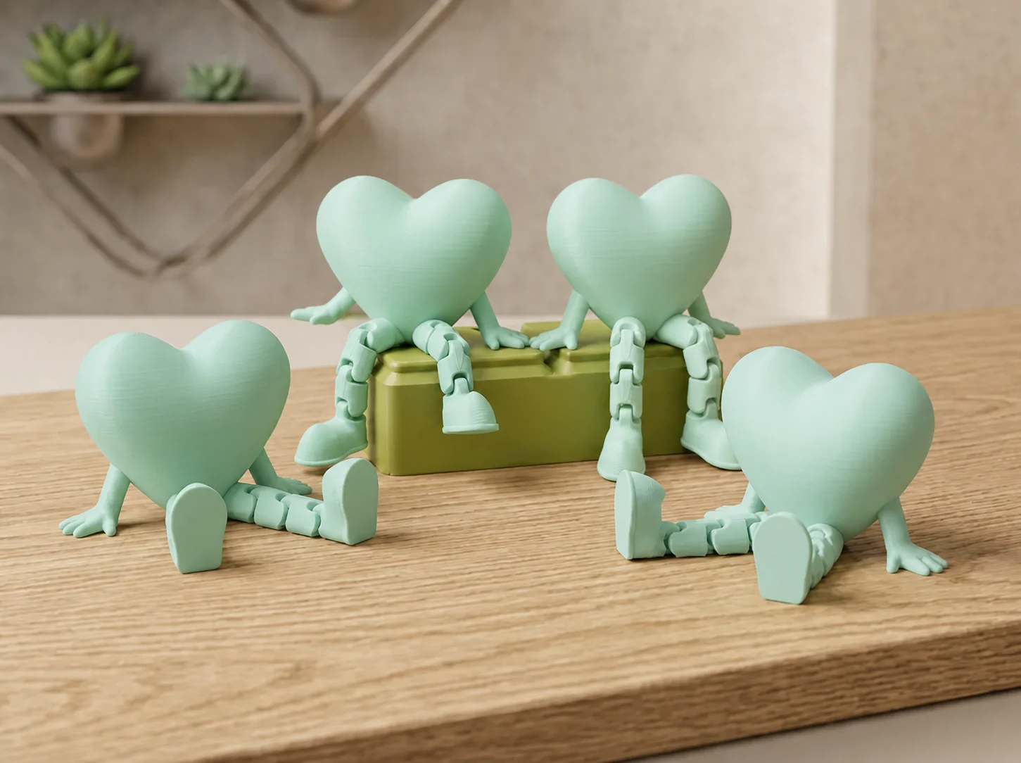 3D Baskı Hareketli Kalp Figürü - Eklemli Dekoratif Oyuncak (1 Adet)-Mint 3D Baskı Hareketli Kalp Figürü - Eklemli Dekoratif Oyuncak (1 Adet)-Mint