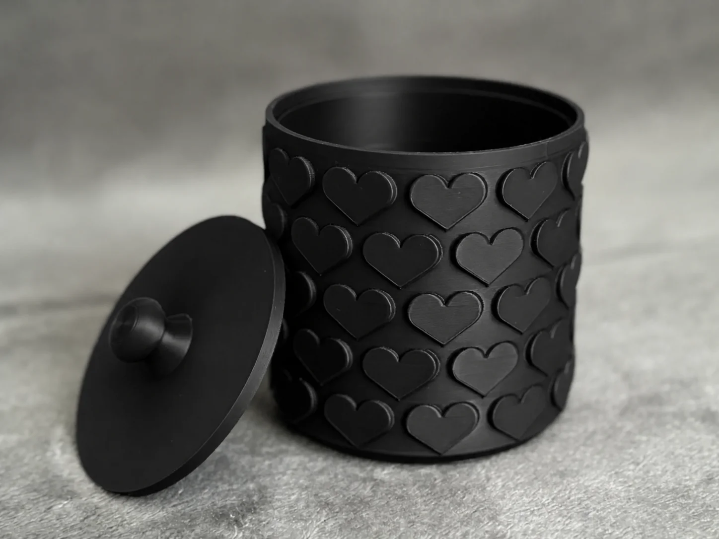 3D Baskı Kalp Desenli Kapaklı Saklama Kutusu - İki Renkli Organizer - Siyah