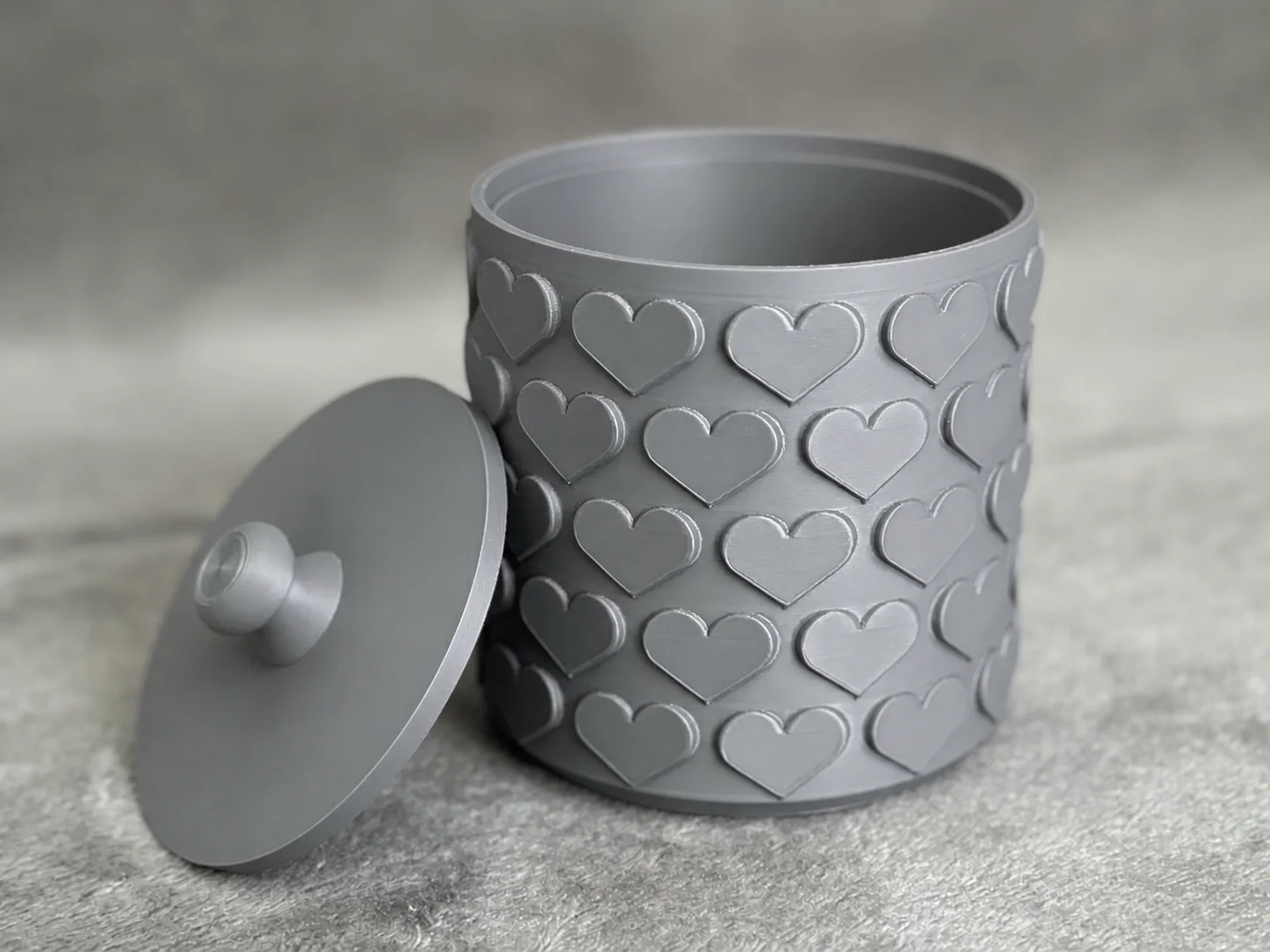 3D Baskı Kalp Desenli Kapaklı Saklama Kutusu - İki Renkli Organizer - Gri