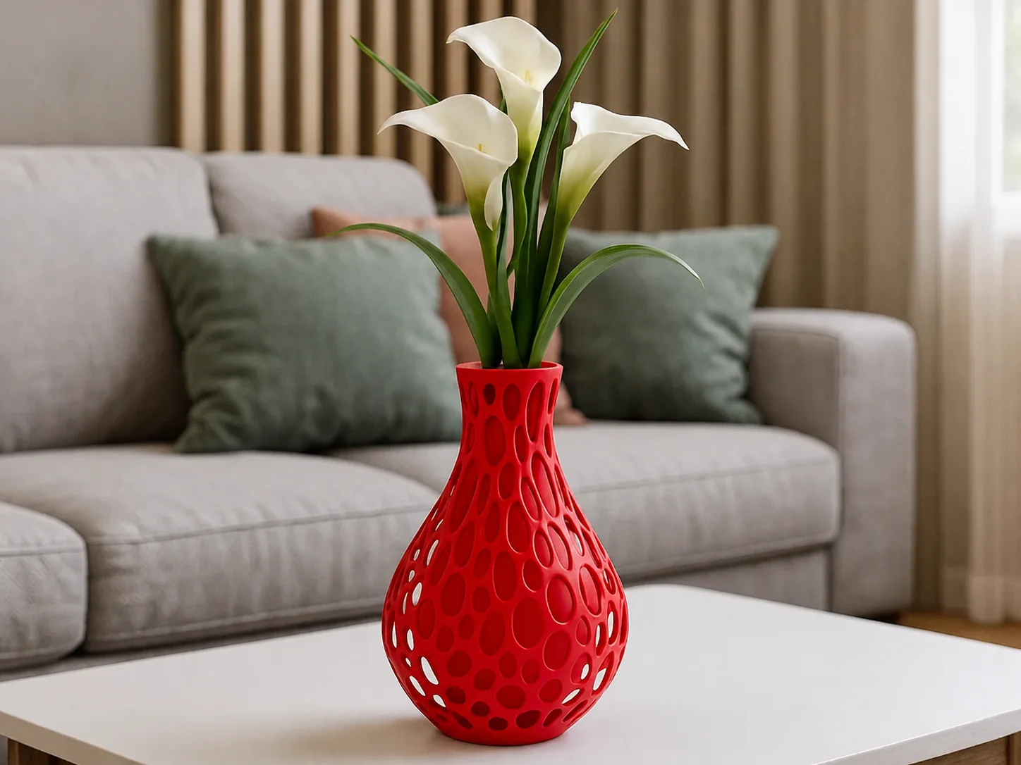 3D Baskı Petek Dokulu Vazo - Delikli Dekoratif Vazo-Kırmızı 3D Baskı Petek Dokulu Vazo - Delikli Dekoratif Vazo-Kırmızı