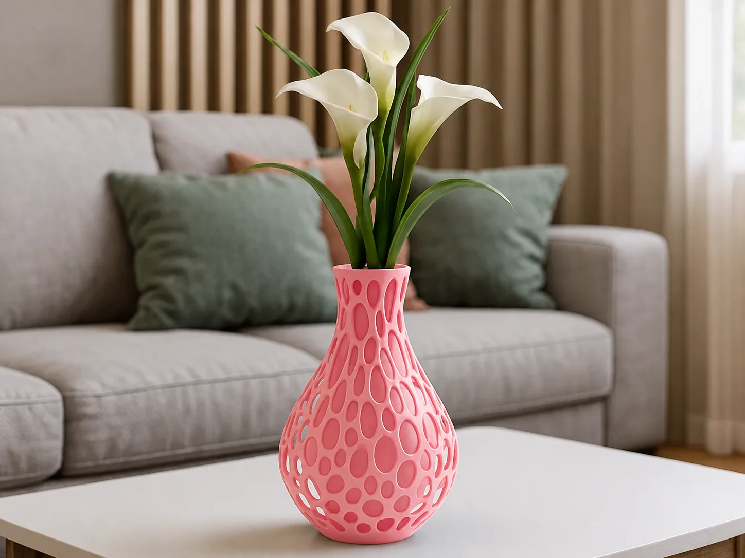 3D Baskı Petek Dokulu Vazo - Delikli Dekoratif Vazo-Pembe 3D Baskı Petek Dokulu Vazo - Delikli Dekoratif Vazo-Pembe