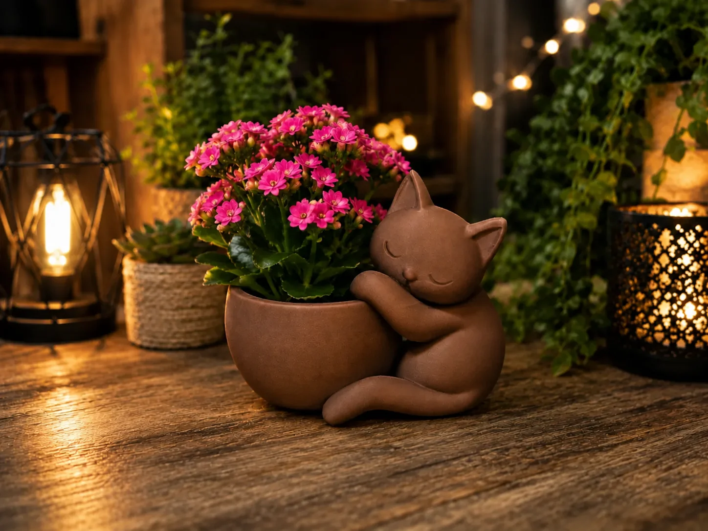 3D Baskı Sarılan Kedi Saksı - Sevimli Dekoratif Saksı - Kahverengi 3D Baskı Sarılan Kedi Saksı - Sevimli Dekoratif Saksı - Kahverengi