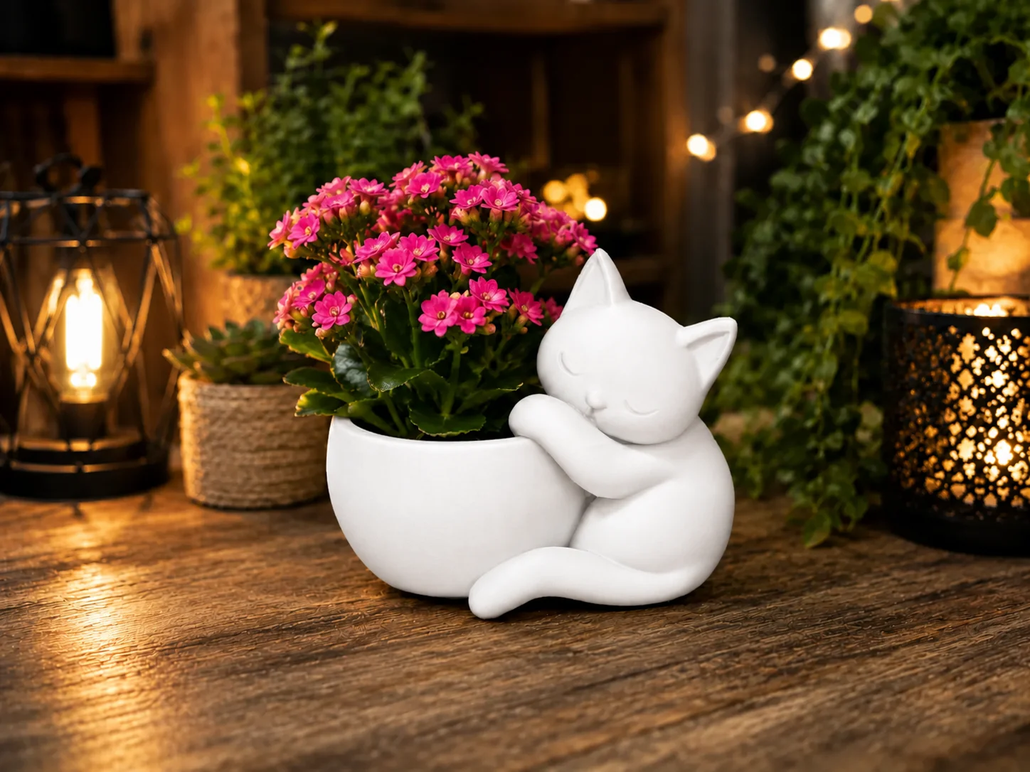 3D Baskı Sarılan Kedi Saksı - Sevimli Dekoratif Saksı - Beyaz 3D Baskı Sarılan Kedi Saksı - Sevimli Dekoratif Saksı - Beyaz